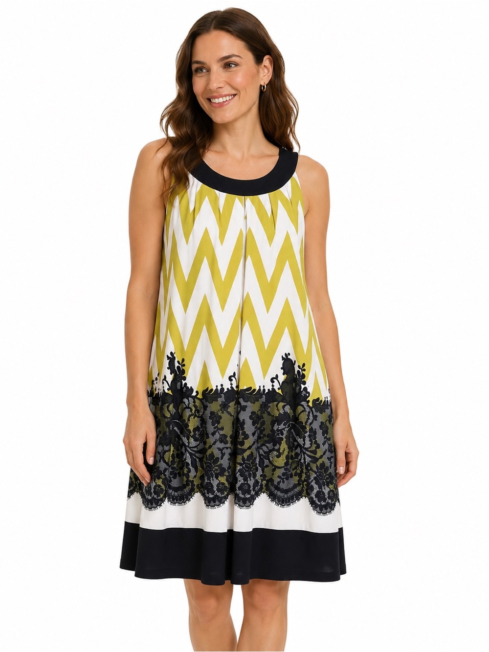 Enfocus Studio Yellow Chevron Lace-Trim design Sleeveless Dress with back tie